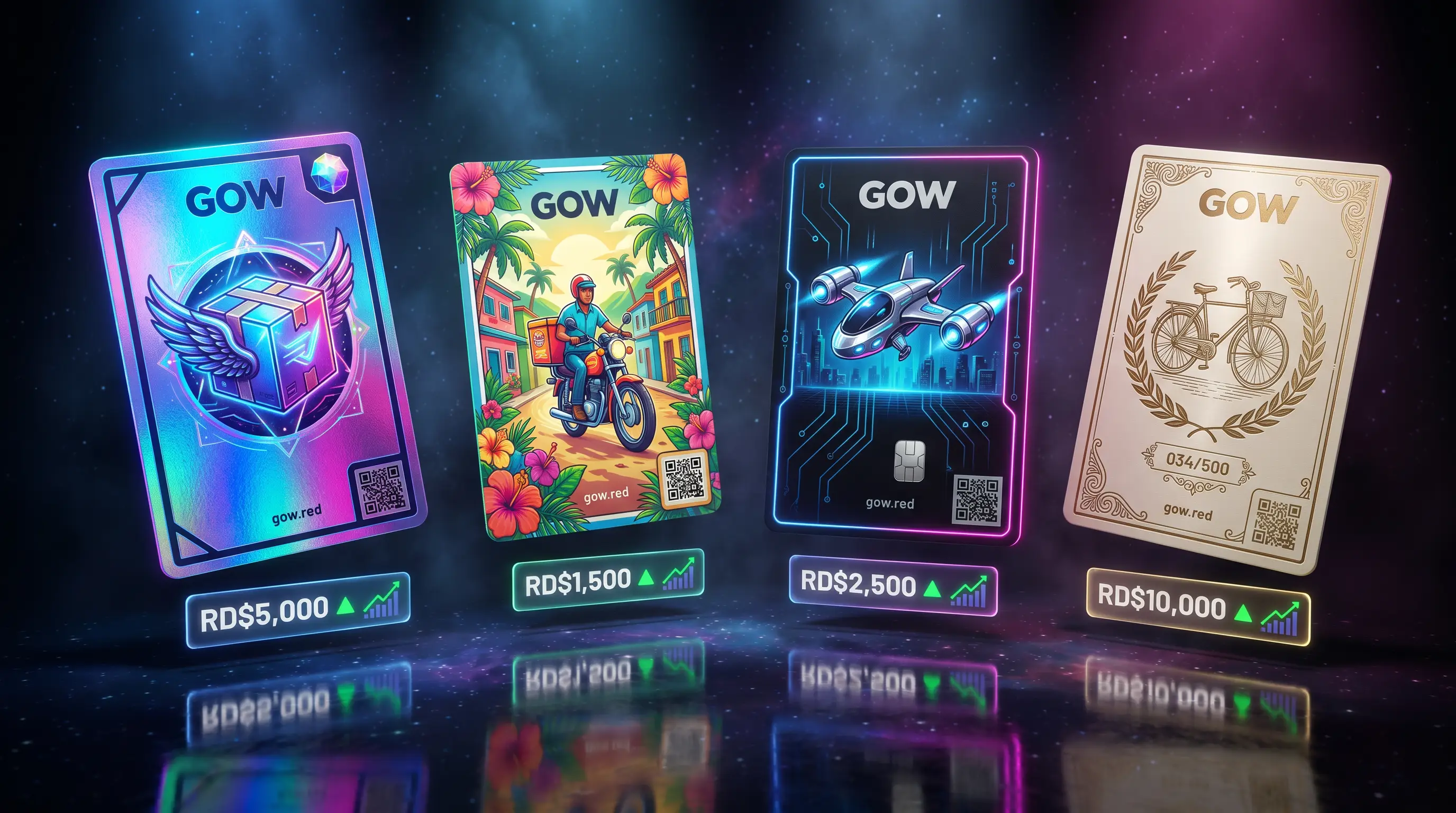 Las 4 Gow Cards con su valor subiendo
